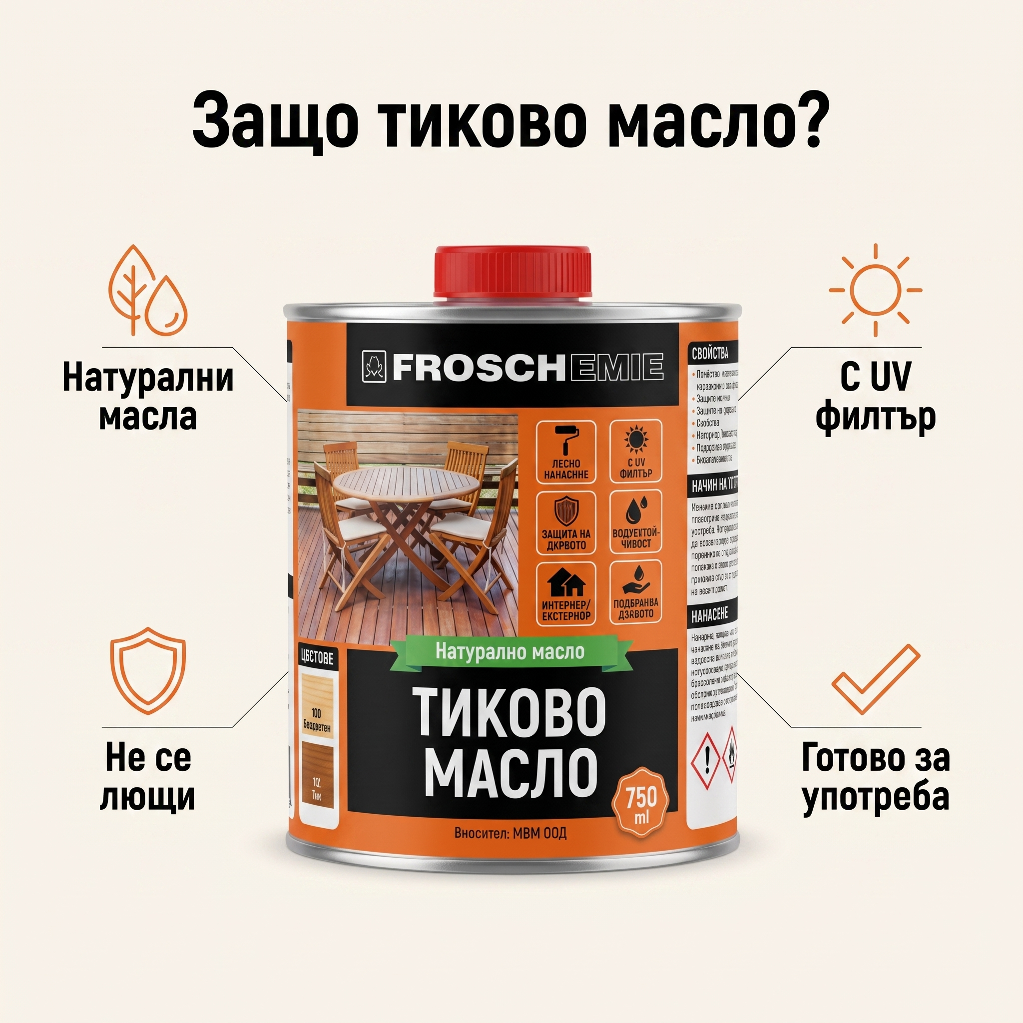 Тиково масло - Натурално масло за тропически дървесини (FR 6318)